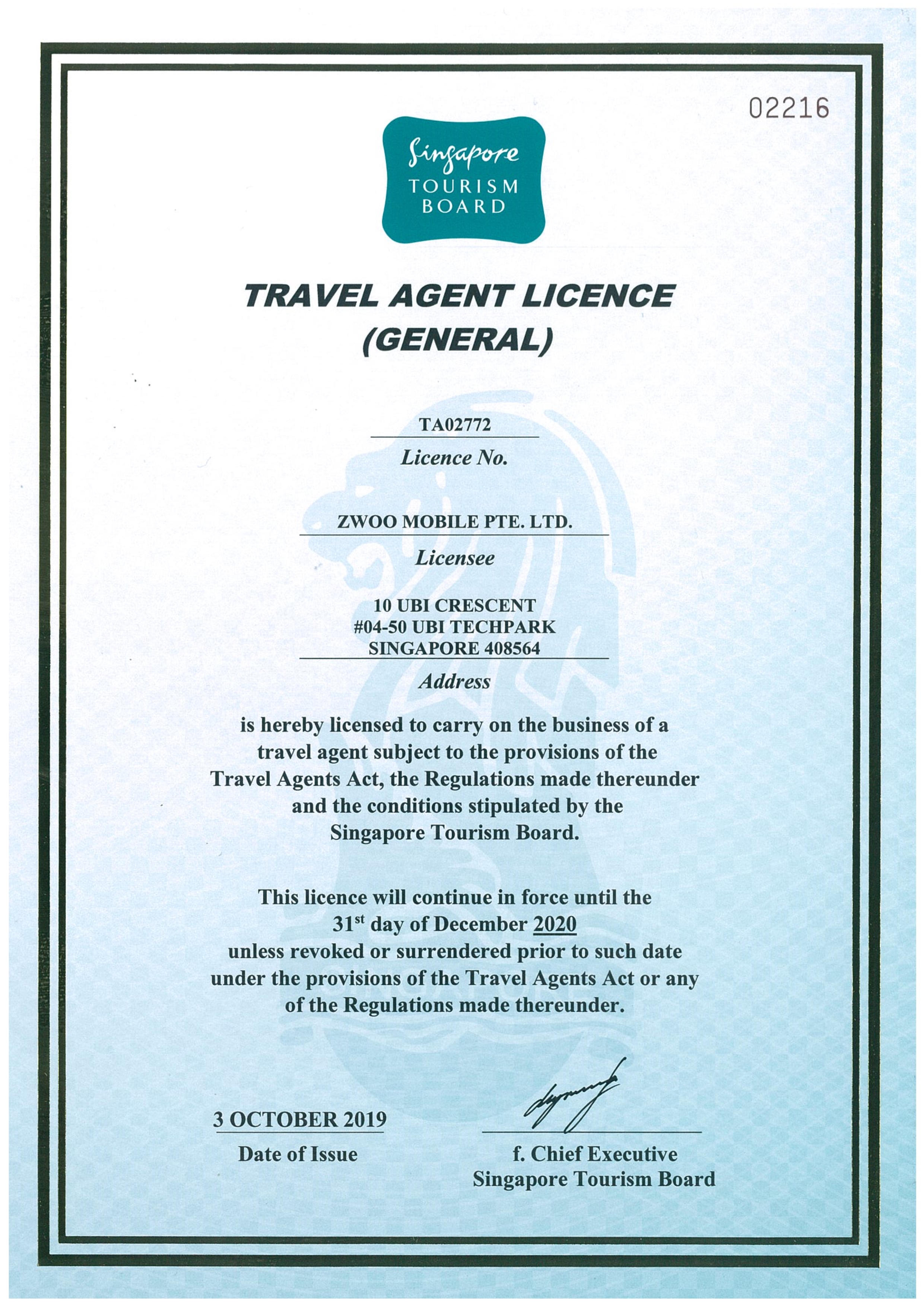 singapore tourism board travel agent license